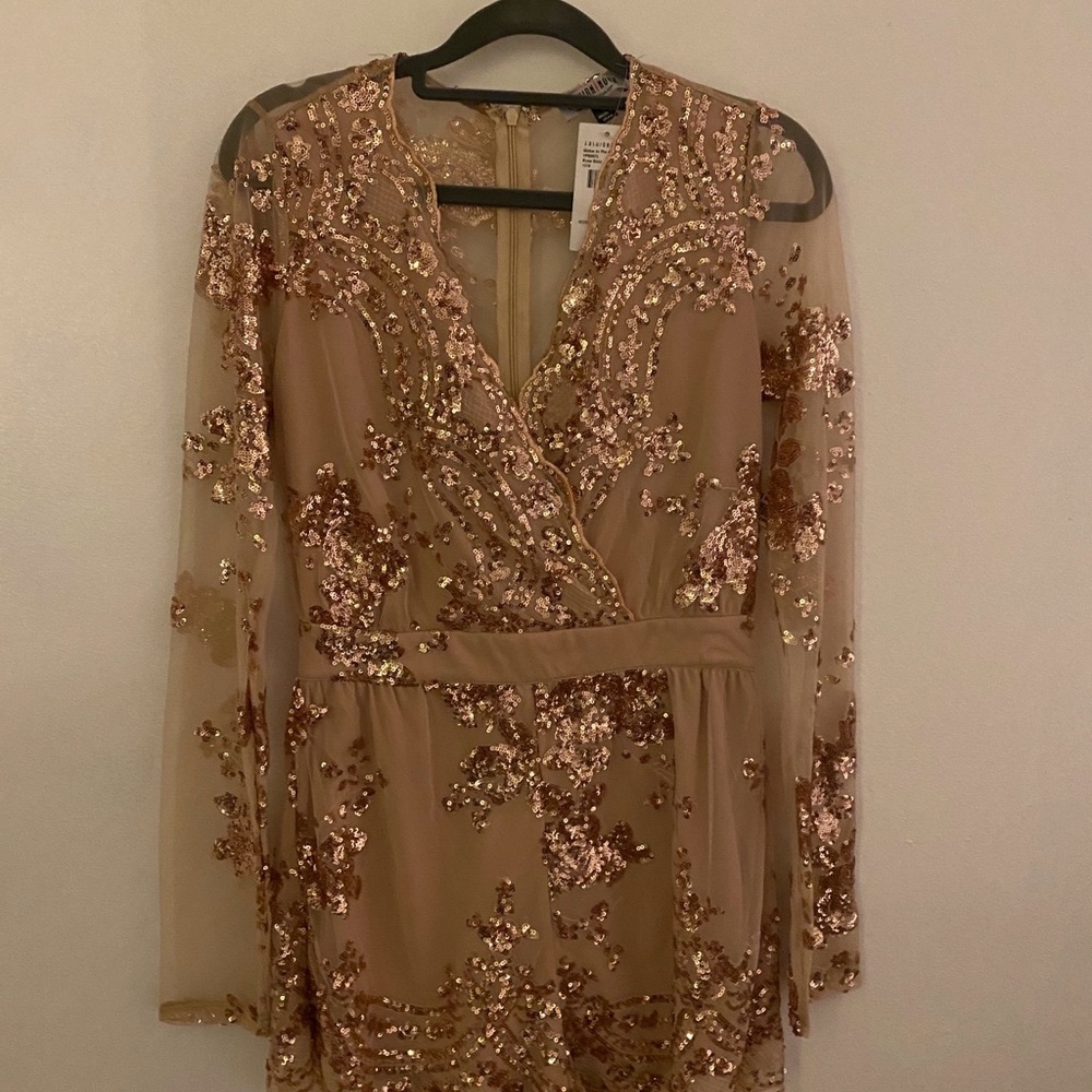 Fashion Nova Rose Gold Sequin Jumpsuit